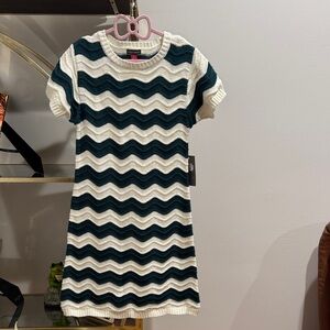 Vince camuto Girls' Striped Knit Dress - White & Dark Teal size 10